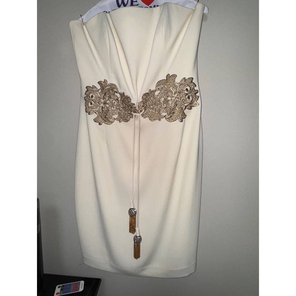 Badgley Mischka‎ Strapless Dress Cocktail Party Embellished Tassels Size 12